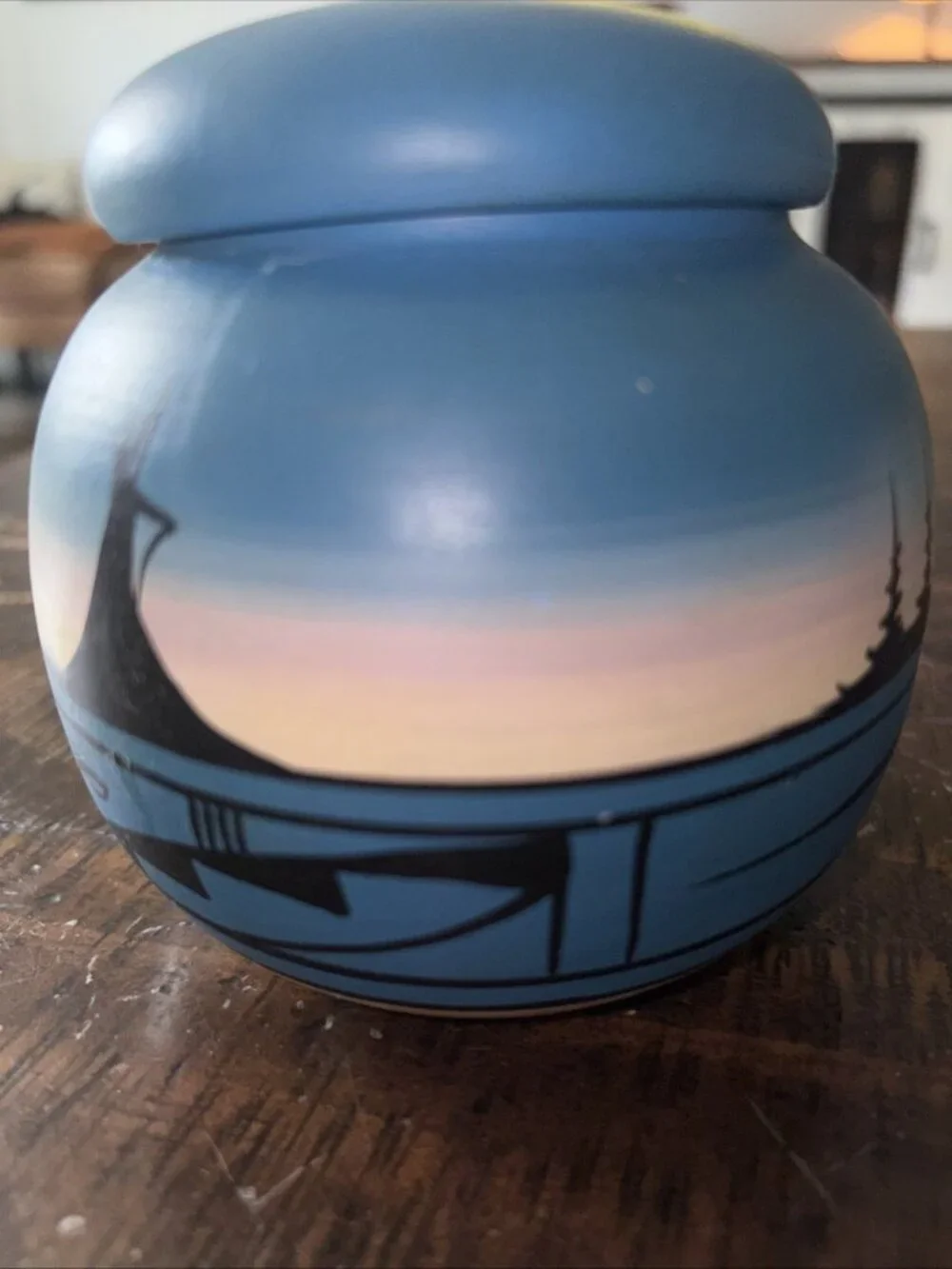 Vintage Hand Painted Navajo Pottery Lidded 4.5” Trinket Box Artist Signed w/lid